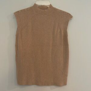 Worthington Women Tan Beige Cap Sleeve Rib Knit Mock Neck Short Sleeve Sweater S